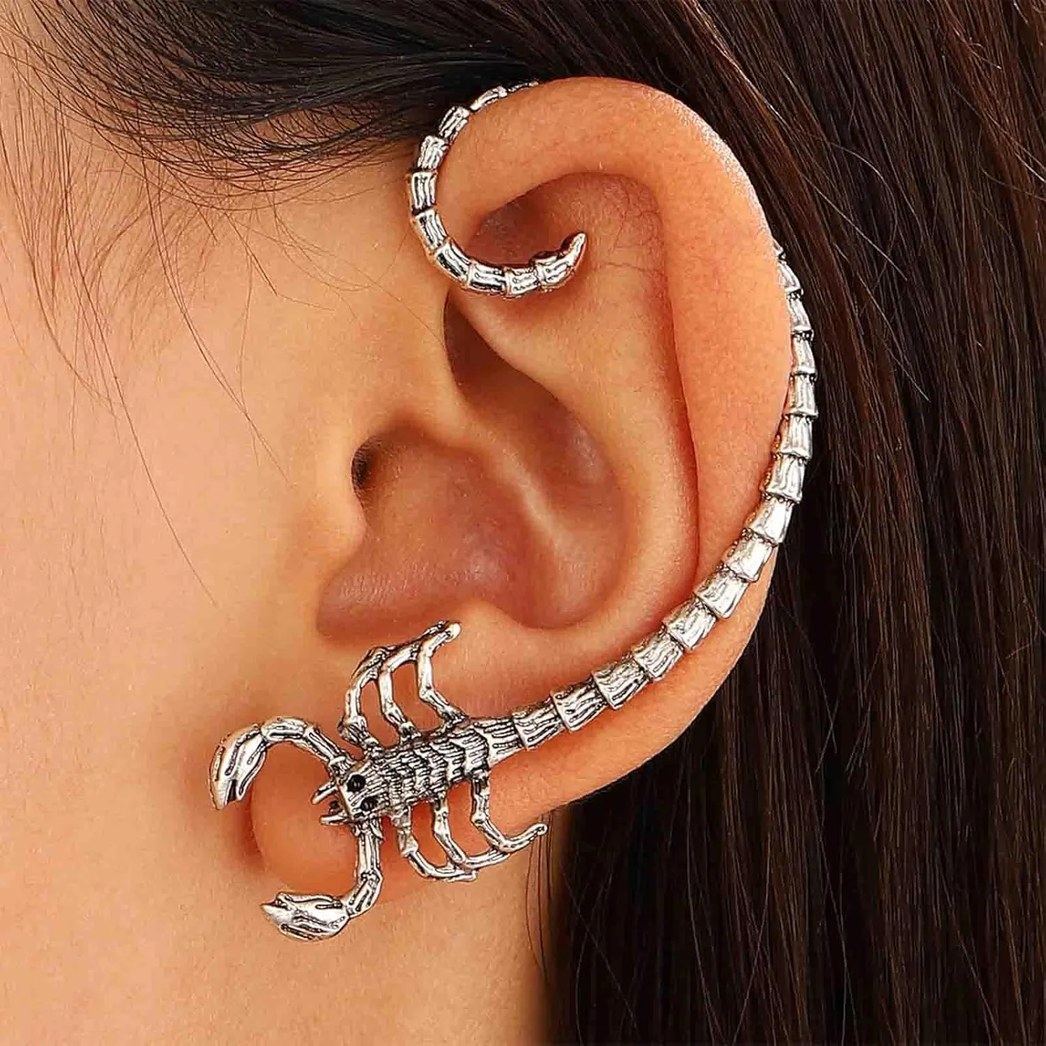 Gothic Silver Scorpion Ear Cuff Earrings Scorpion Climber Earrings Scorpion Ear Wrap Earrings Large Scorpion Earrings Exaggerated Halloween Earrings Jewelry for Women