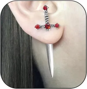 Gothic Sword Earrings Punk Sword Screw Dagger Earrings Cool Black Retro Rhinestone Sword Front Back Stud Earrings for Women Halloween Outfits Jewelry Accessories