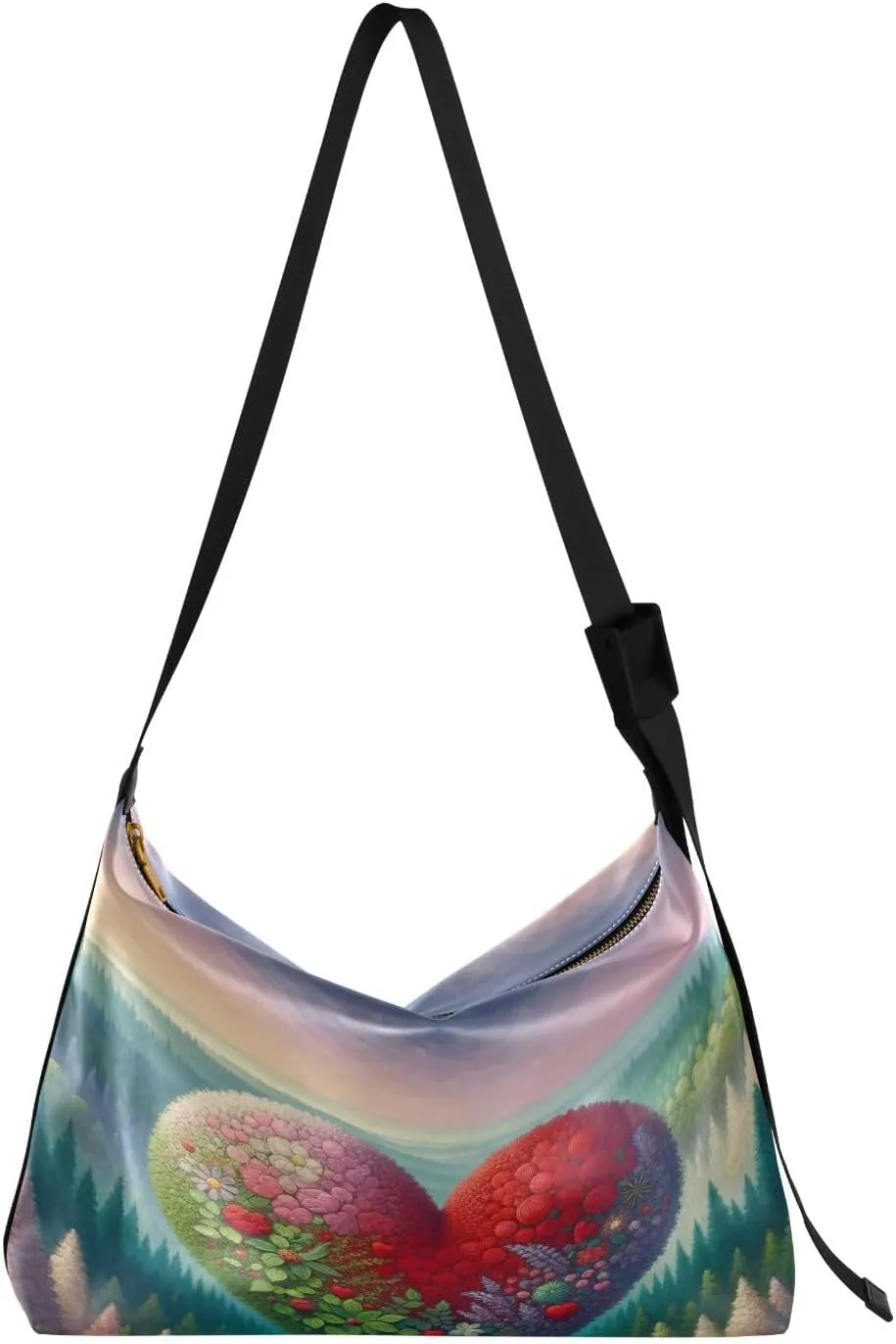 Green Forest Earth Heart Hobo Crossbody Bags for Women Leather Large Shoulder Bag Cross Body Spring Trendy Womens Tote Bags Handbag for Travel Shopping