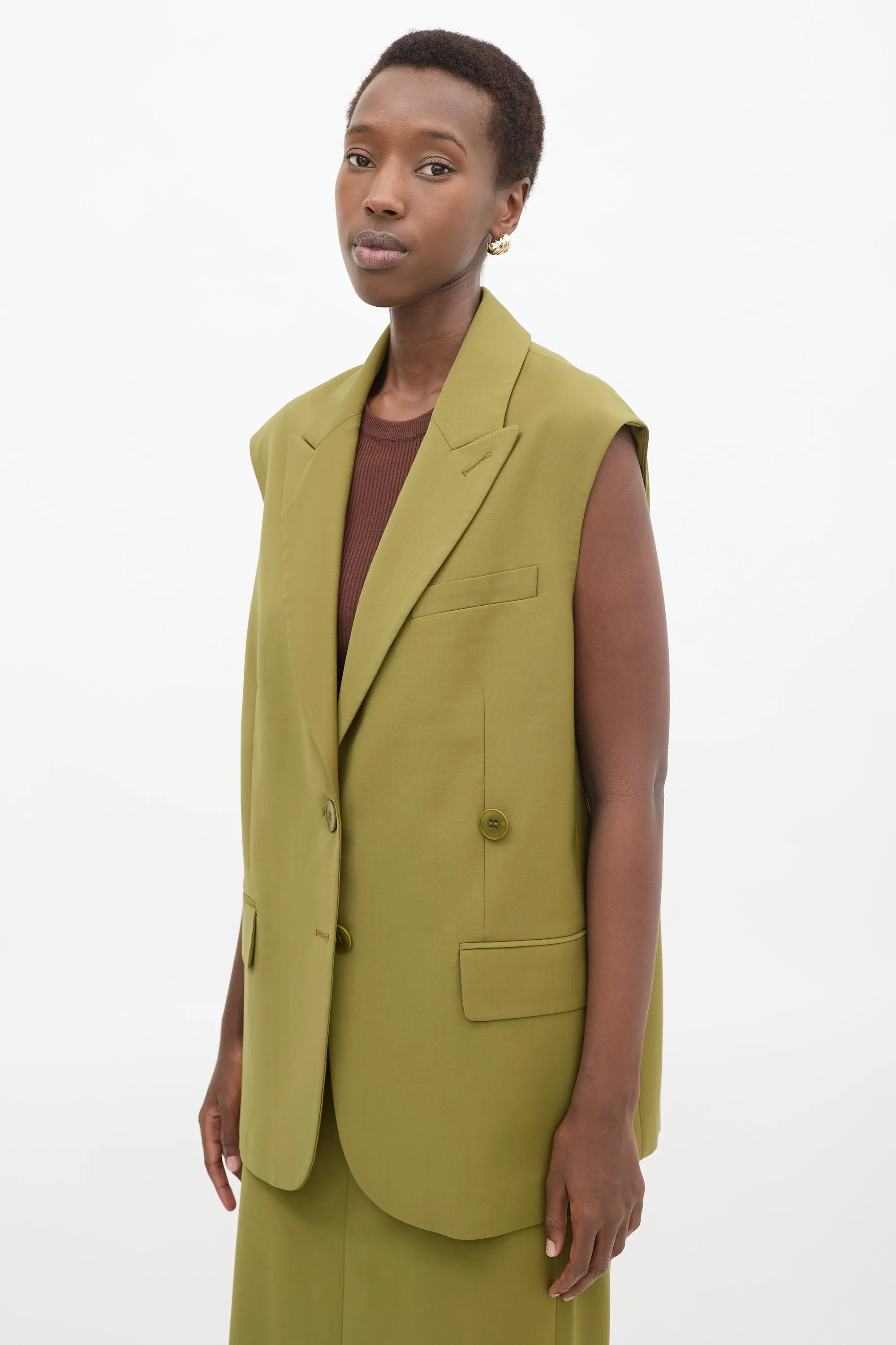 Green Tropical Wool Liam Long Vest