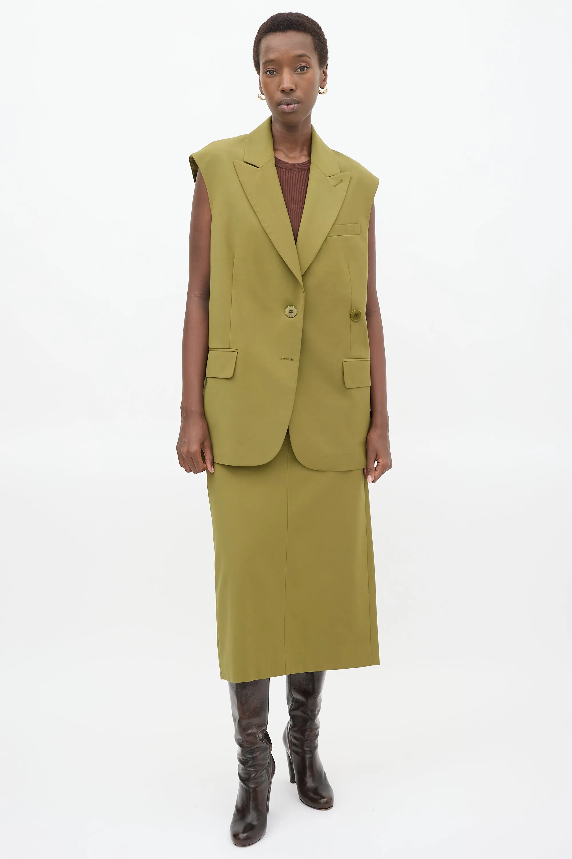 Green Tropical Wool Liam Long Vest