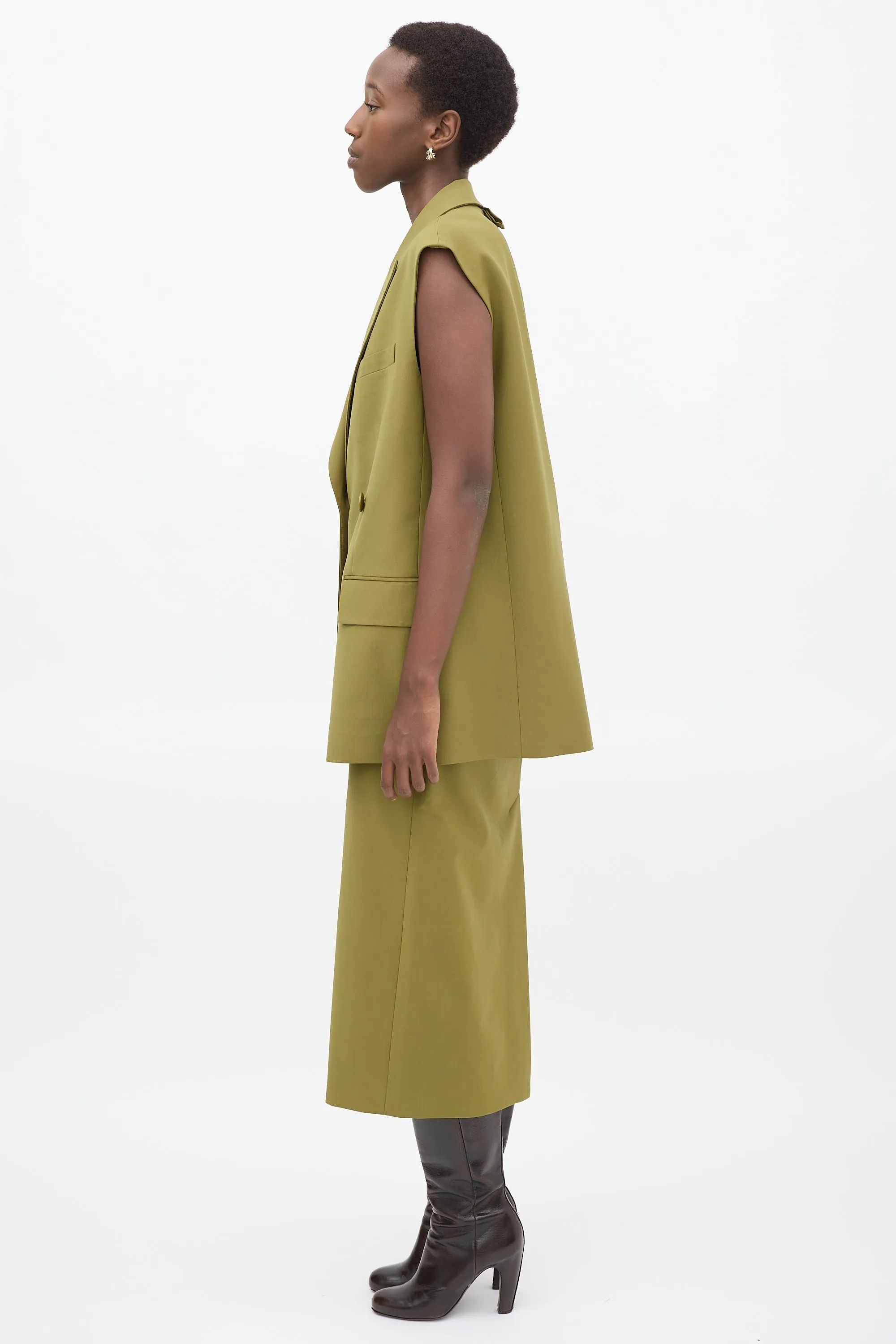 Green Tropical Wool Liam Long Vest