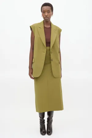 Green Tropical Wool Liam Long Vest