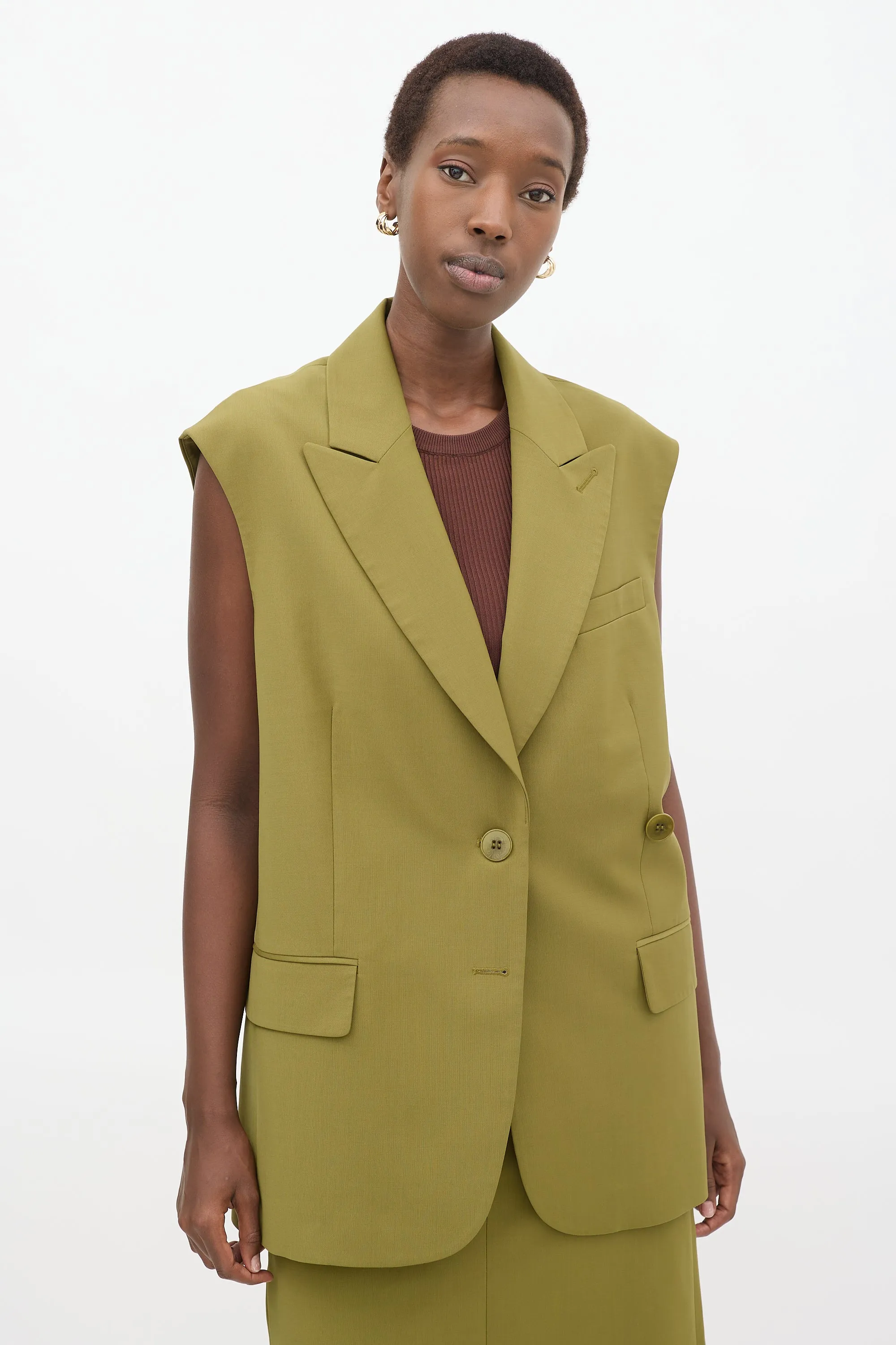 Green Tropical Wool Liam Long Vest