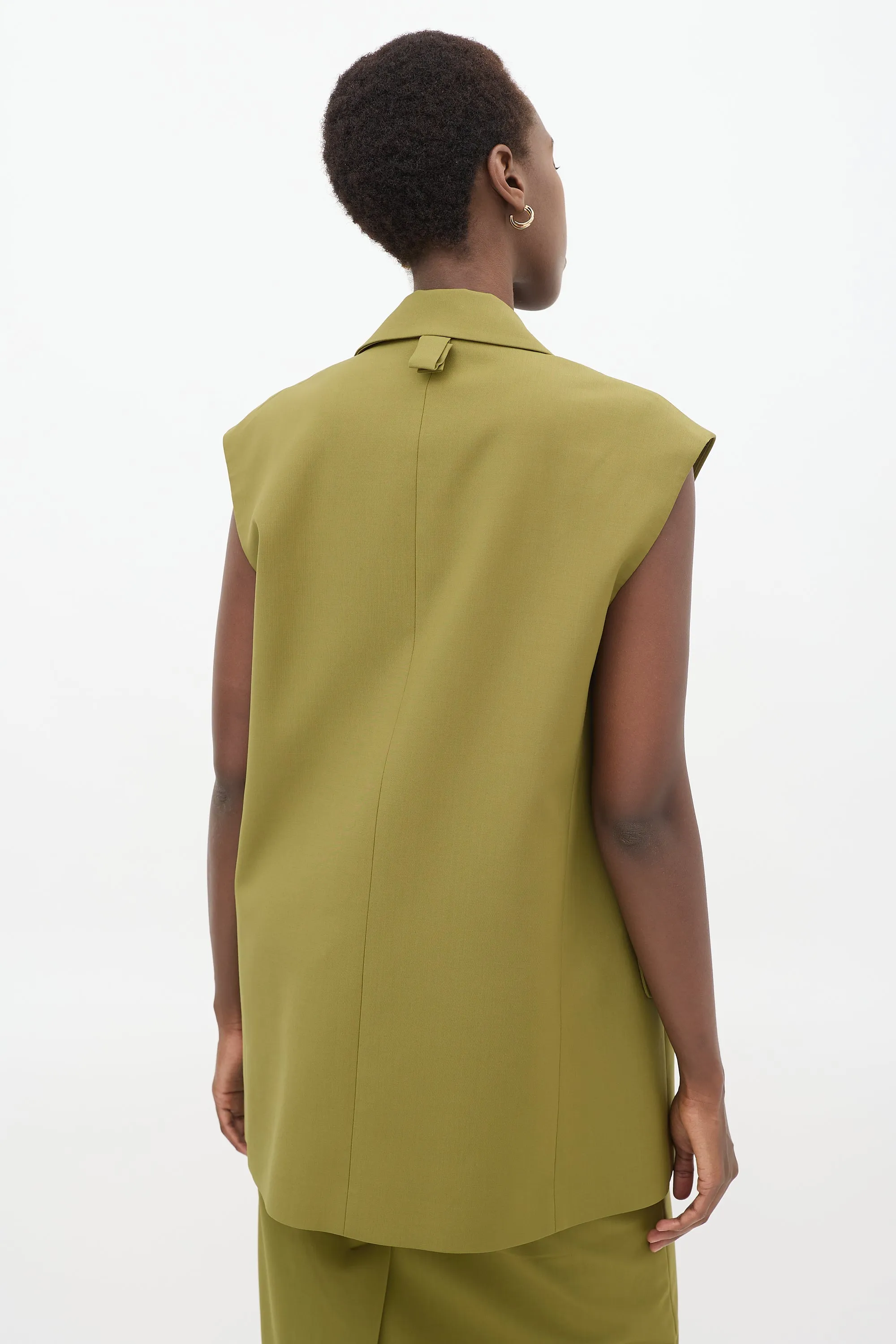 Green Tropical Wool Liam Long Vest