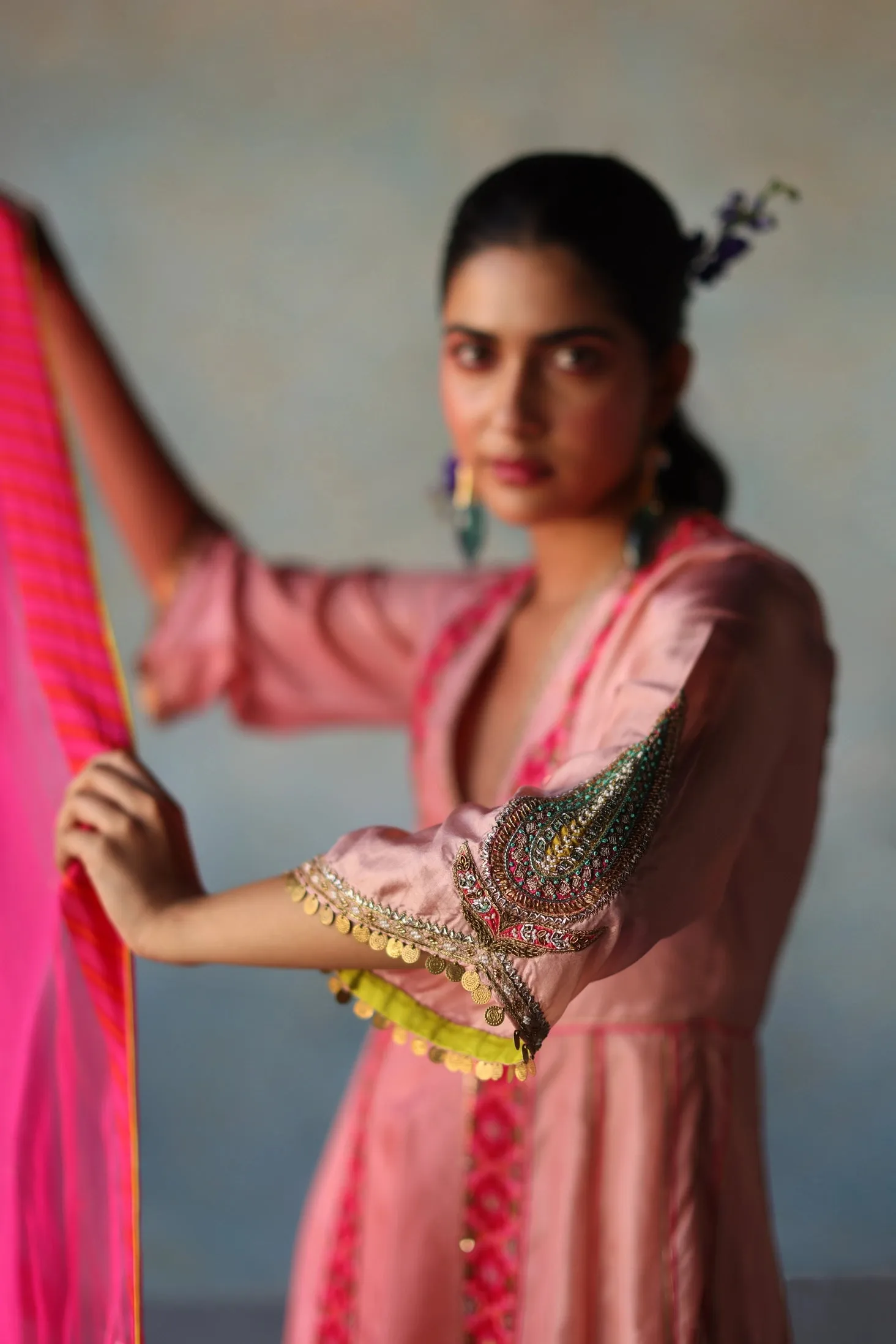 Gul Pastel Pink Side Kali Silk Kurta Set