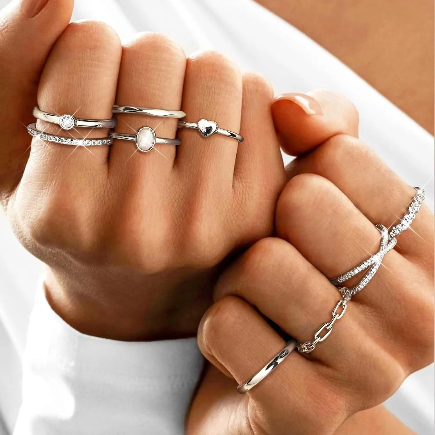 HAIAISO 9PCS 14K Gold Plate Stacking Rings for Women Stackable Knuckle Rings Set CZ Heart Rings Simple Stacking Band Ring Dainty Wedding Gold Ring Comfort Fit Size 6-11