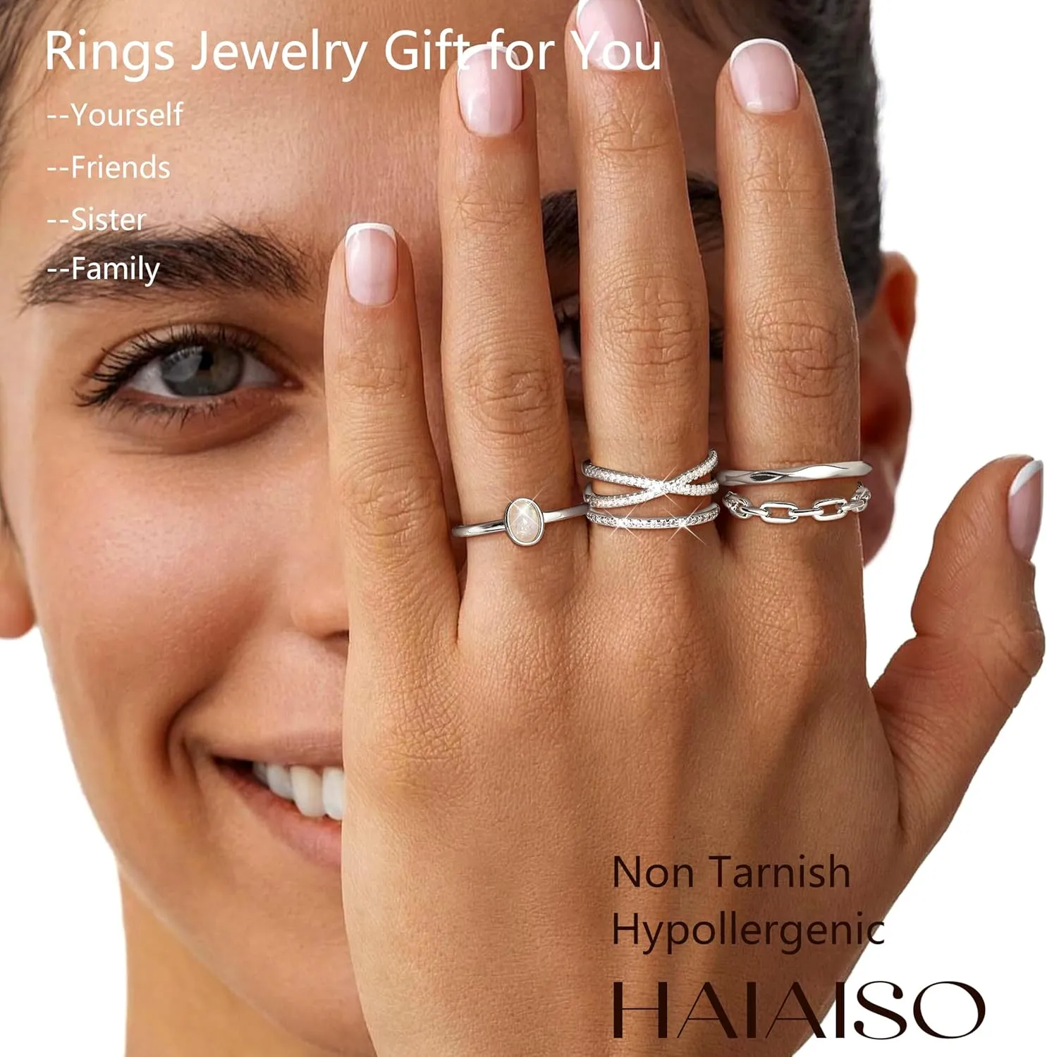HAIAISO 9PCS 14K Gold Plate Stacking Rings for Women Stackable Knuckle Rings Set CZ Heart Rings Simple Stacking Band Ring Dainty Wedding Gold Ring Comfort Fit Size 6-11
