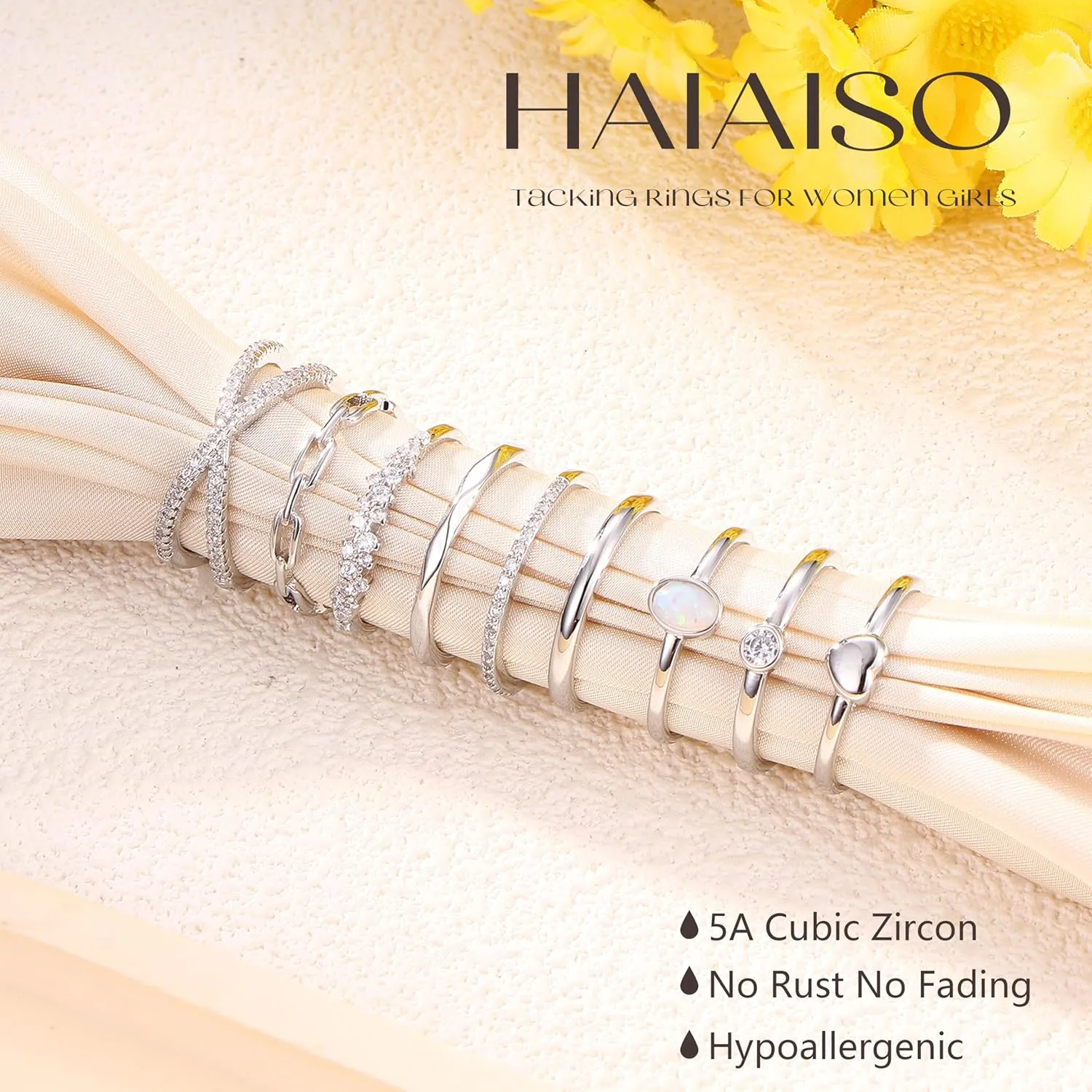 HAIAISO 9PCS 14K Gold Plate Stacking Rings for Women Stackable Knuckle Rings Set CZ Heart Rings Simple Stacking Band Ring Dainty Wedding Gold Ring Comfort Fit Size 6-11