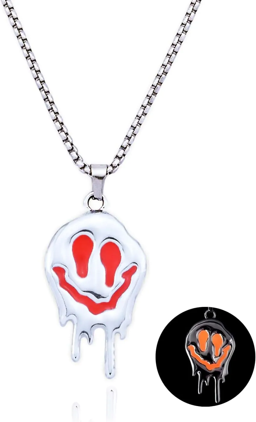Halloween Glow Grimace Heart Necklace for Women Goth Fluorescent Necklace Glow in The Dark Gothic Halloween Jewelry Accessories