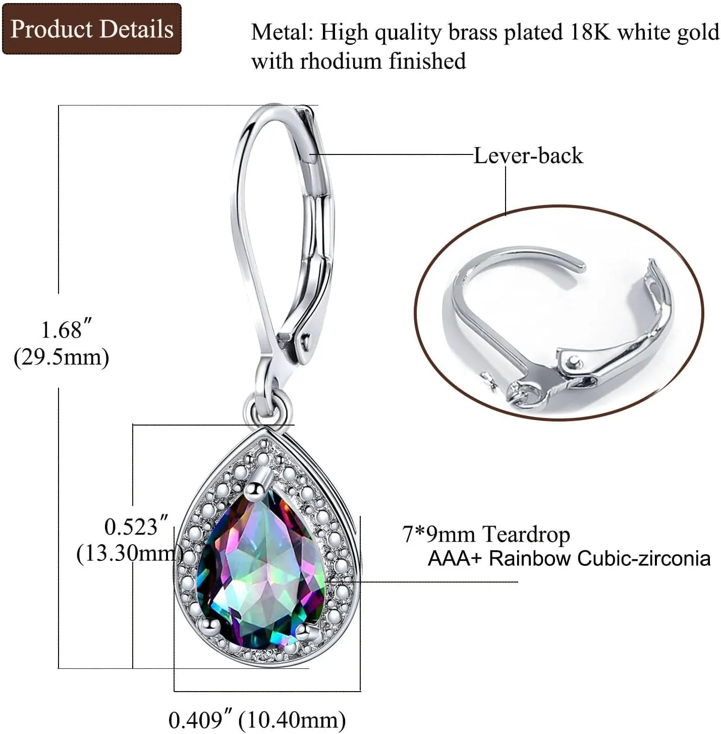 Halo Sparkle Teardrop Leverback Earrings for Women 18K White Gold Plated Opal/Cubic Zirconia Dangle Lightweight Hypoallergenic Jewelry Gifts for Wedding