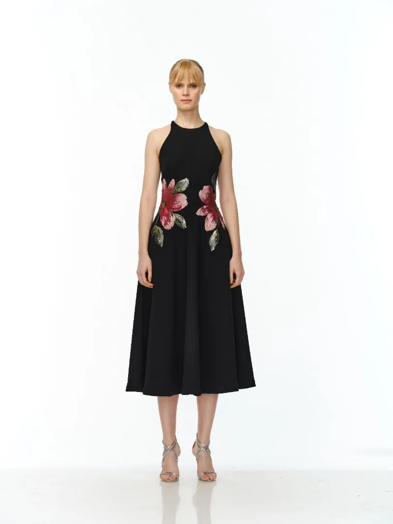 HALTER NECK SLEEVELESS TEA-LENGTH DRESS