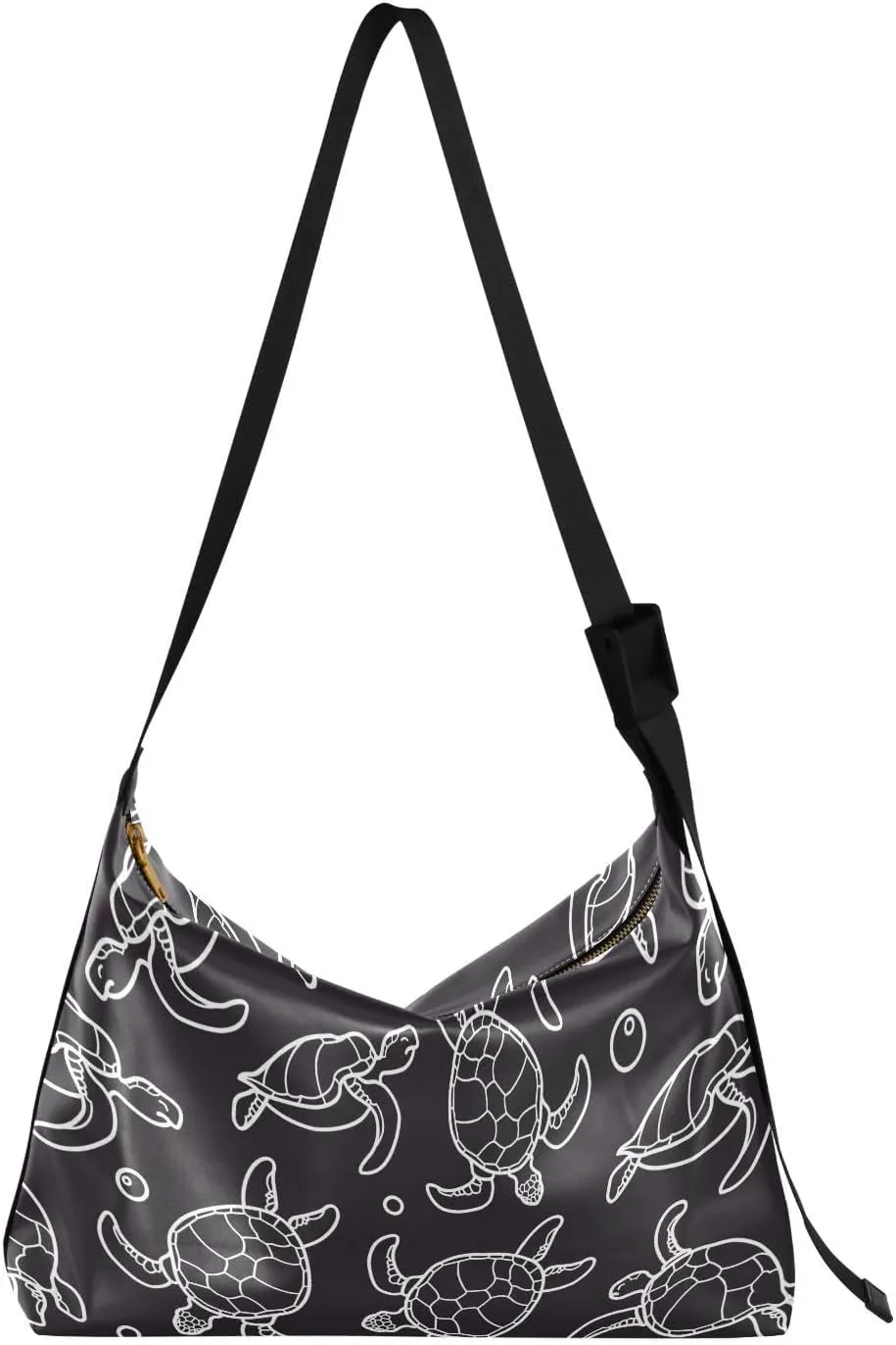 Hand Draw Turtle Hobo Crossbody Bags for Women Leather Large Shoulder Bag Cross Body Trendy Womens Tote Bags Handbag for Travel Shopping