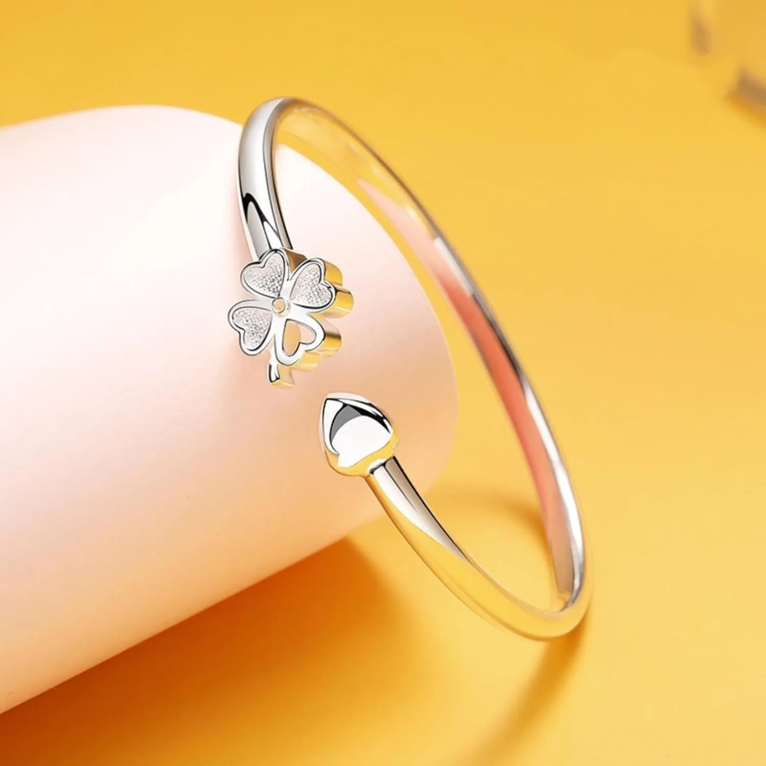 Handmade 925 Sterling Silver Bangle Bracelets For Women Bangle Bracelets High Polish Lucky Cuff Bracelets For Women Love Friendship Open Adjustable Bangle Bracelets Jewelry Gift for Holiday Birthday