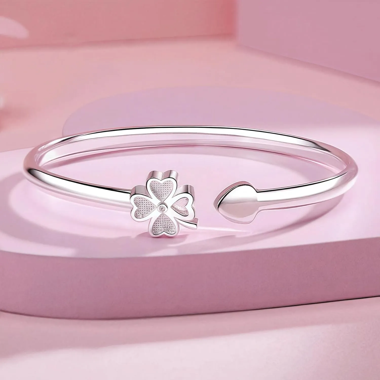 Handmade 925 Sterling Silver Bangle Bracelets For Women Bangle Bracelets High Polish Lucky Cuff Bracelets For Women Love Friendship Open Adjustable Bangle Bracelets Jewelry Gift for Holiday Birthday