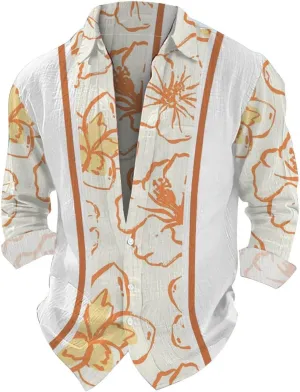 Hawaiian Shirts for Men Printed Mens Casual Long Sleeve Button Down Tropical Vacation Shirts Floral Aloha Beach Shirt