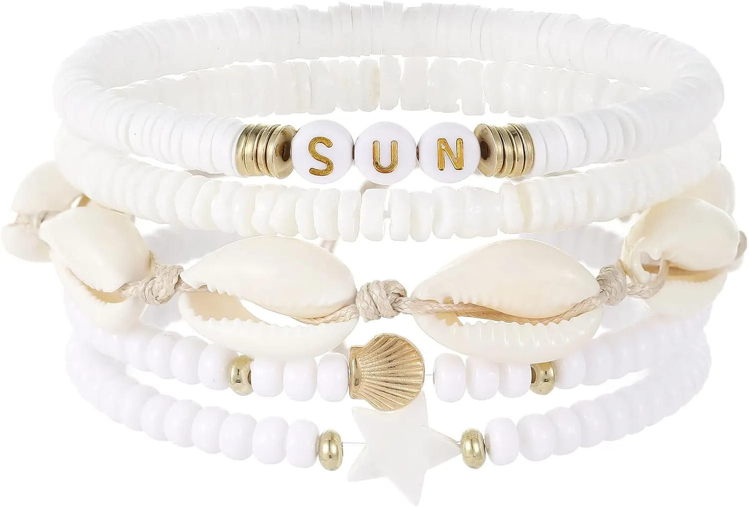 Heishi Surfer Bracelet Set for Women Bohemian Stackable Evil Eye Vinyl Disc Beaded Stretch Shell Bracelets Elastic Layering Friendship Bracelets Boho Summer Beach Jewelry