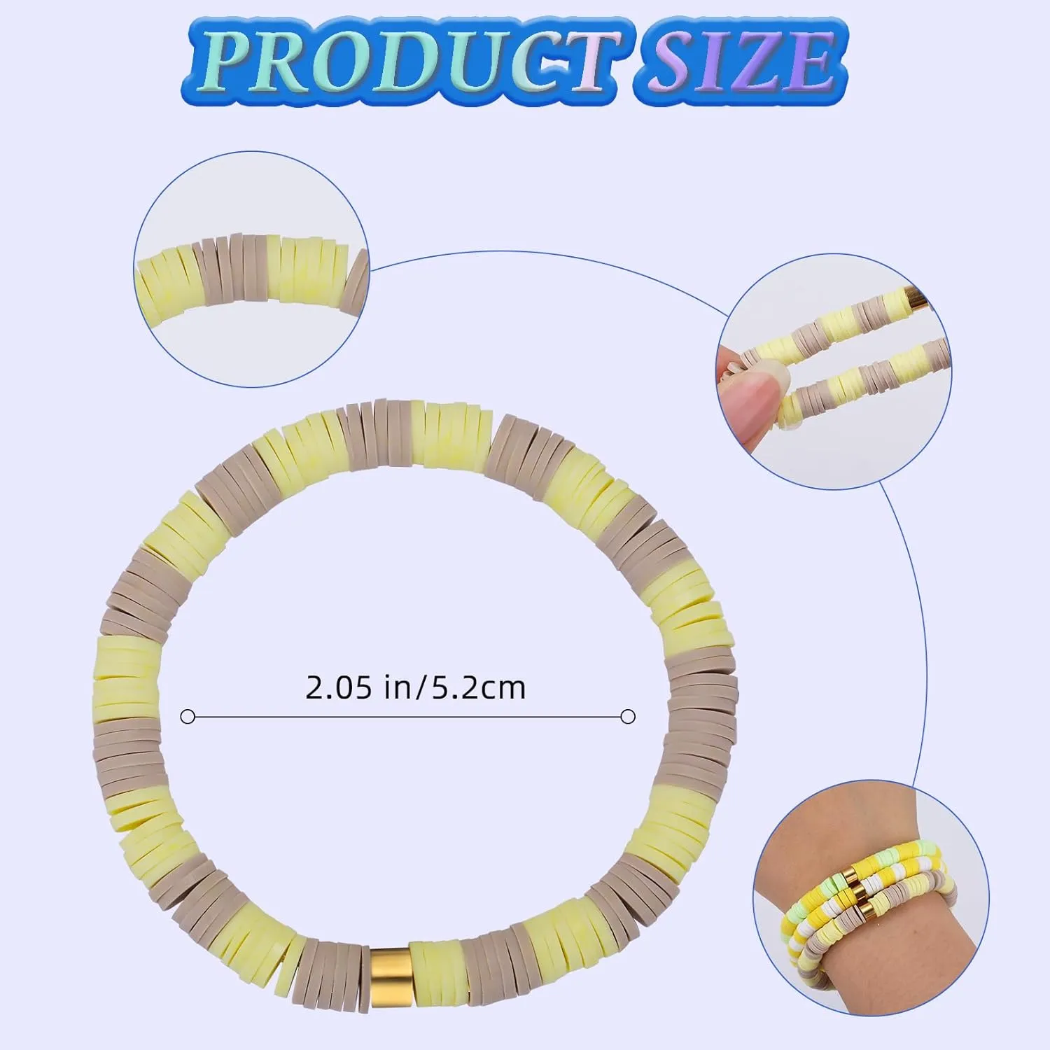 Heishi Surfer Bracelets Rainbow Stackable Viny Clay Beaded Stretch Bracelets Elastic Disc Preppy Friendship Bracelets Set Boho Summer Beach Jewelry for Women