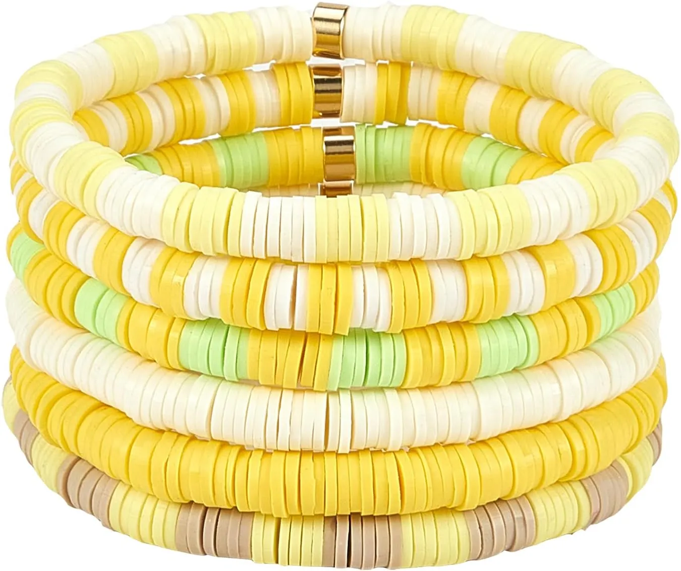 Heishi Surfer Bracelets Rainbow Stackable Viny Clay Beaded Stretch Bracelets Elastic Disc Preppy Friendship Bracelets Set Boho Summer Beach Jewelry for Women