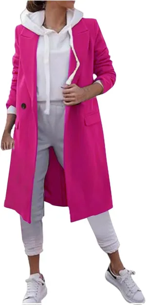 HGps8w Women's Notched Lapel Long Wool Coats Elegant Open Front Winter Wool Blend Peacoat Trench Overcoat with Pockets