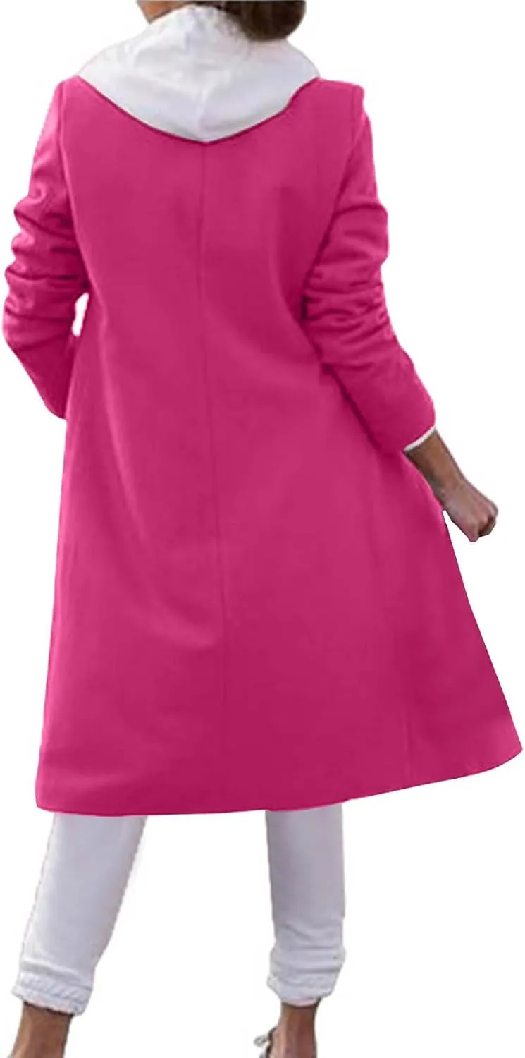 HGps8w Women's Notched Lapel Long Wool Coats Elegant Open Front Winter Wool Blend Peacoat Trench Overcoat with Pockets