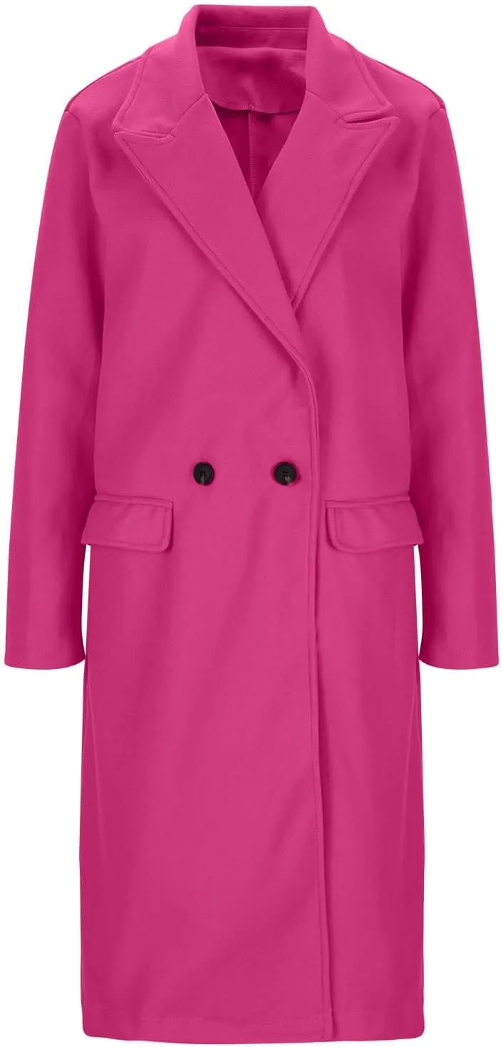 HGps8w Women's Notched Lapel Long Wool Coats Elegant Open Front Winter Wool Blend Peacoat Trench Overcoat with Pockets