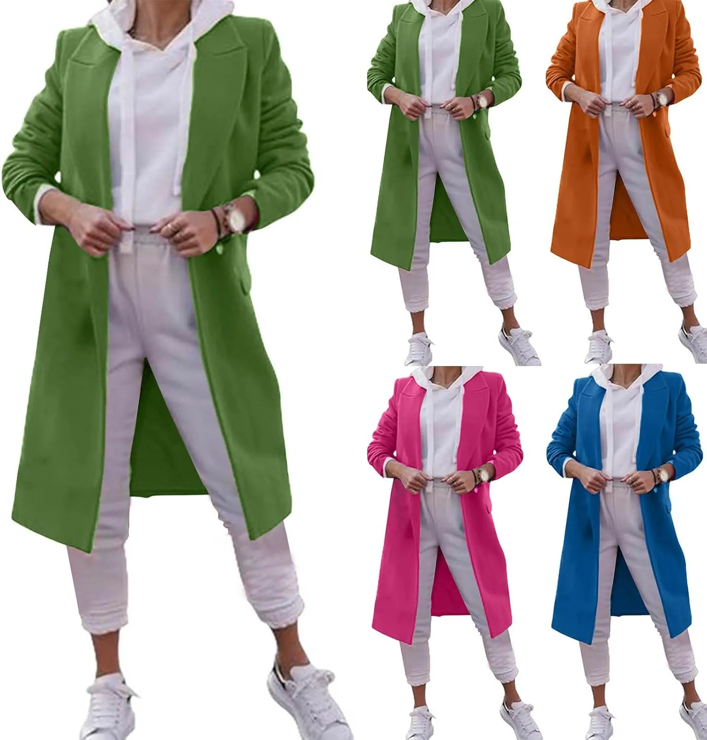 HGps8w Women's Notched Lapel Long Wool Coats Elegant Open Front Winter Wool Blend Peacoat Trench Overcoat with Pockets