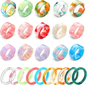 Hicarer 25 Pieces Colorful Resin Rings Set Acrylic Plastic Thin Open Adjustable Band Rings Retro Aesthetic Christmas Valentines Day Birthday Party Gift for Women