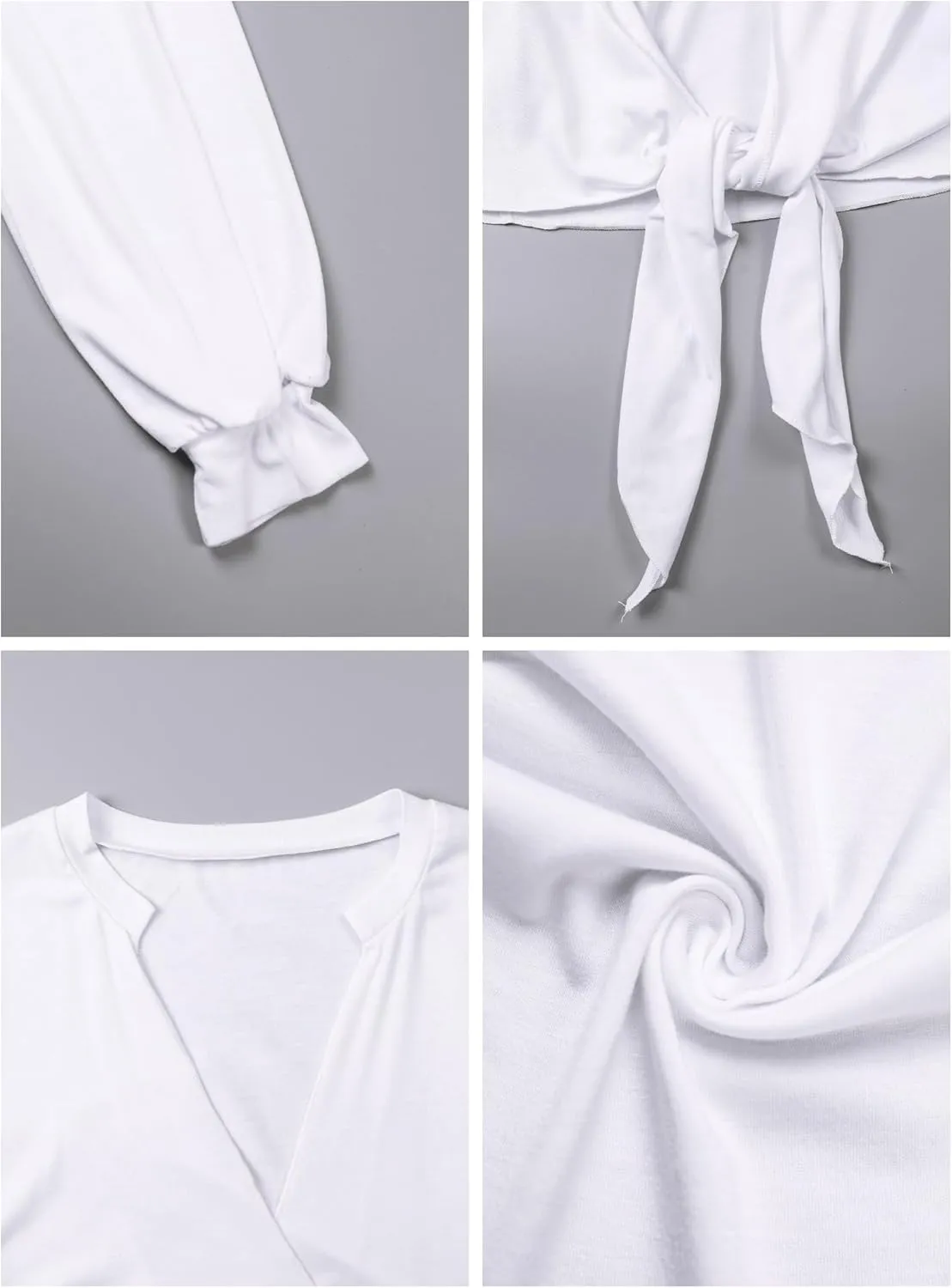 Hilinker Women's Sexy Long Sleeve Tie Front Crop Tops Deep V Neck Shirts Clubwear