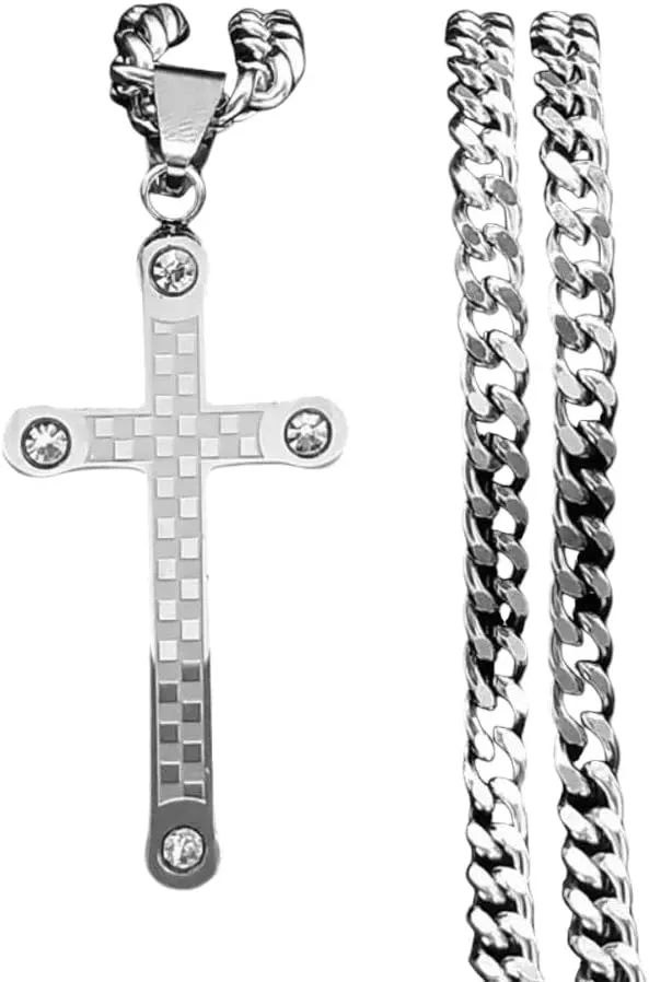 Hip Hop Male Crystal Cross Jesus Pendant Necklace For Women Men Stainless Steel Necklaces Hiphop Religious Jewelry Fashion Gifts VHM5414