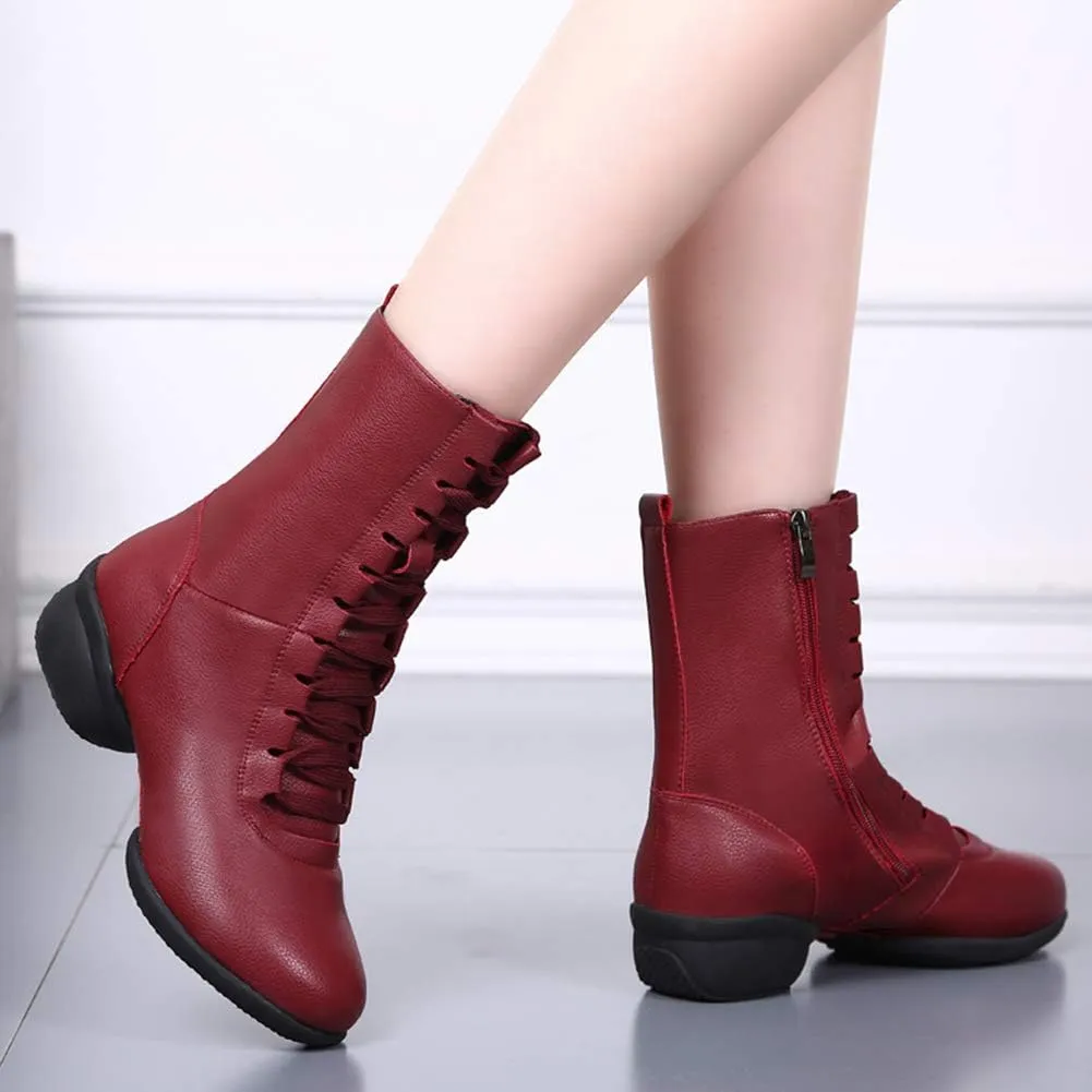 HIPPOSEUS Women's High Top Breathable Soft Modern Dance Shoes Jazz Boots Dance Sneakers with Split Sole