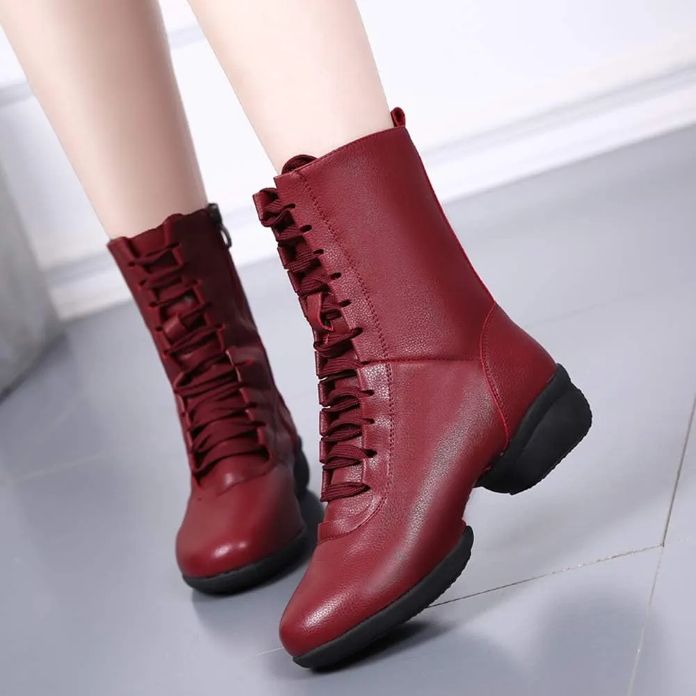 HIPPOSEUS Women's High Top Breathable Soft Modern Dance Shoes Jazz Boots Dance Sneakers with Split Sole