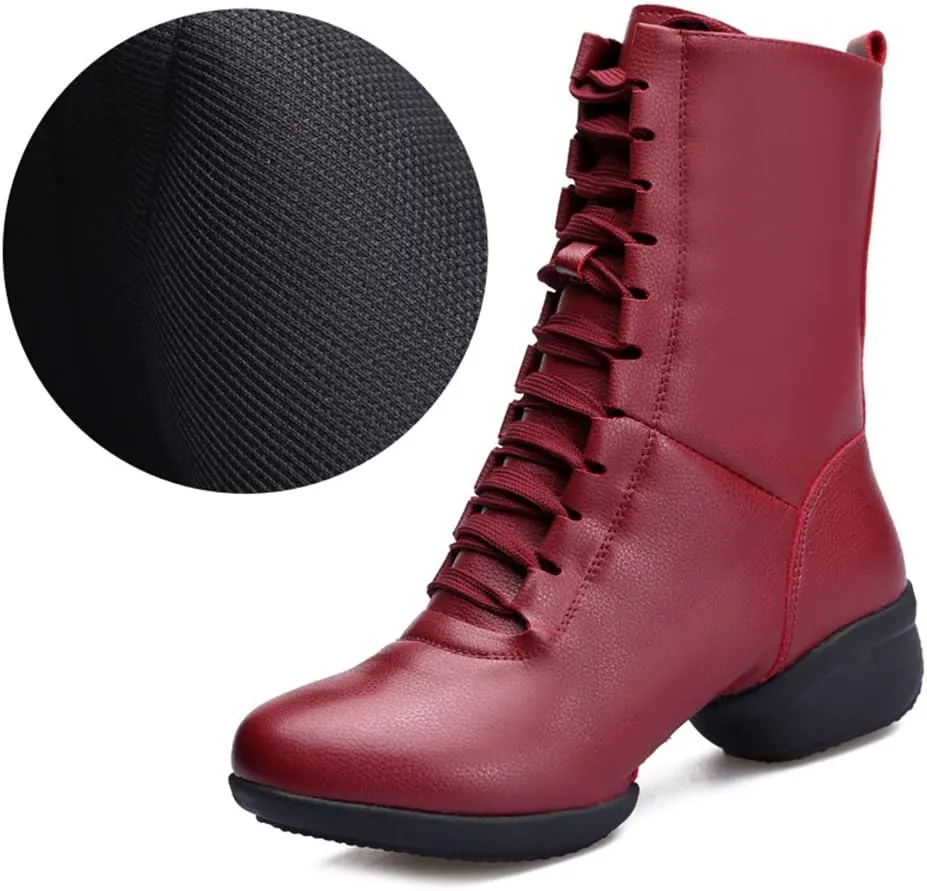 HIPPOSEUS Women's High Top Breathable Soft Modern Dance Shoes Jazz Boots Dance Sneakers with Split Sole