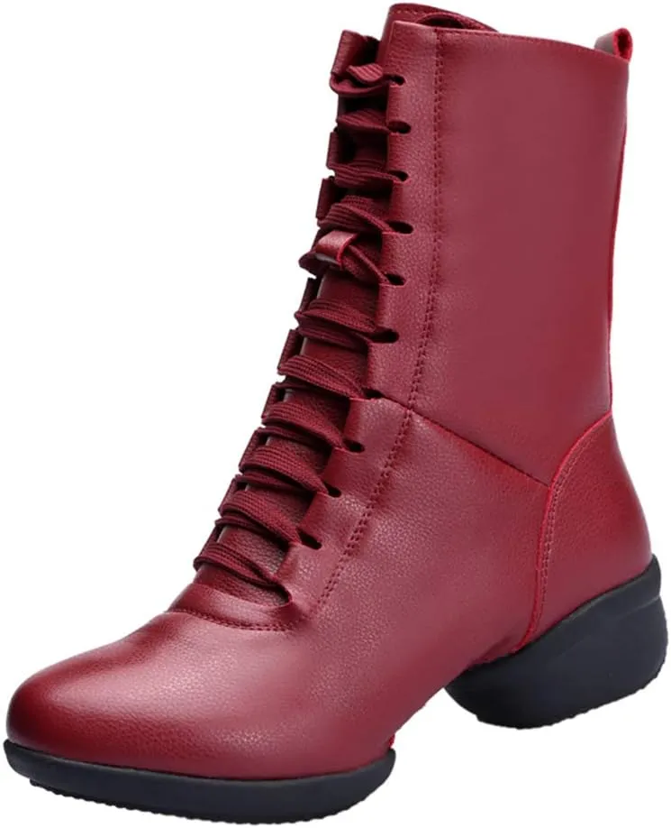 HIPPOSEUS Women's High Top Breathable Soft Modern Dance Shoes Jazz Boots Dance Sneakers with Split Sole