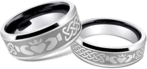 His & Her's 8MM/6MM Tungsten Carbide IRISH CLADDAGH Celtic Design Wedding Band Ring Set w/Laser Etched