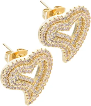 Homoyoyo 1Pair Vintage Style Gold Plated Heart Earrings with Sparkly Zircon Inlay Elegant Retro Jewelry for Women for Casual Outfits and Festival Parties