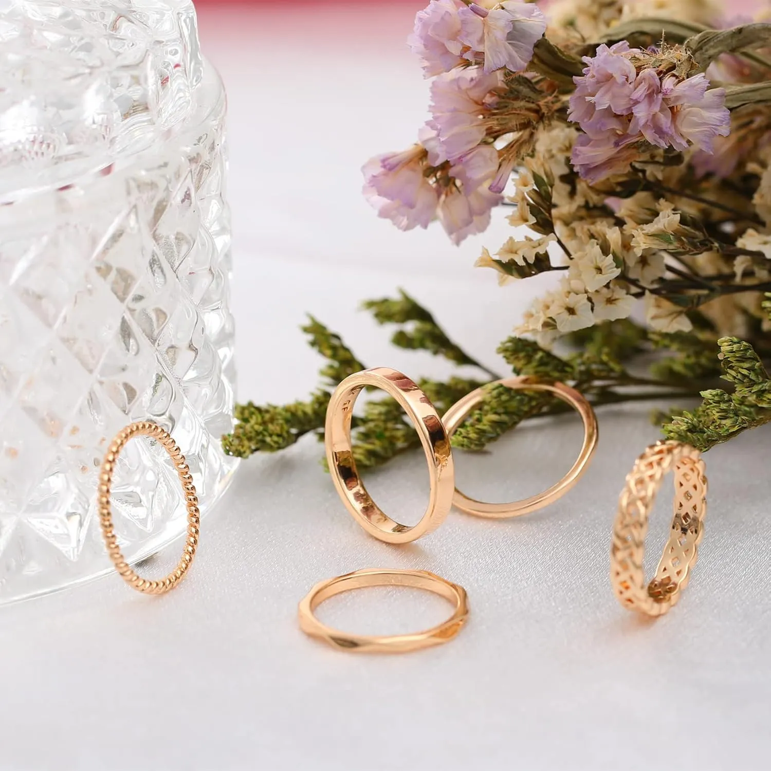 Honsny Rings Stacking Rings for Women Stackable Silver Rings Thin Rose Band Ring Set Simple Midi Thumb Finger Ring Size 4-11