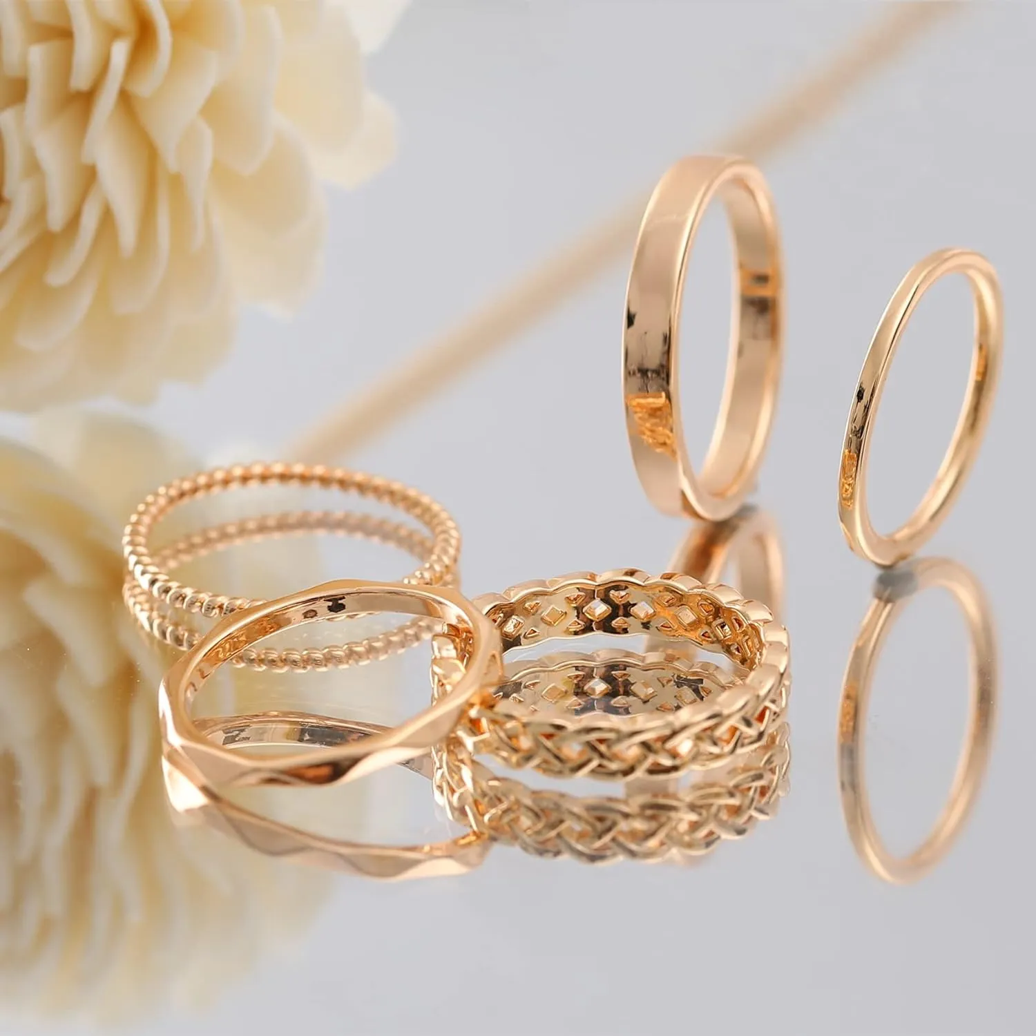 Honsny Rings Stacking Rings for Women Stackable Silver Rings Thin Rose Band Ring Set Simple Midi Thumb Finger Ring Size 4-11