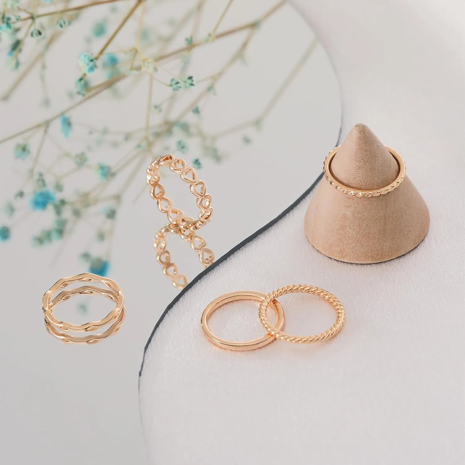 Honsny Rings Stacking Rings for Women Stackable Silver Rings Thin Simple Band Ring Set Cute Heart Midi Finger Thumb Ring Size 6-11