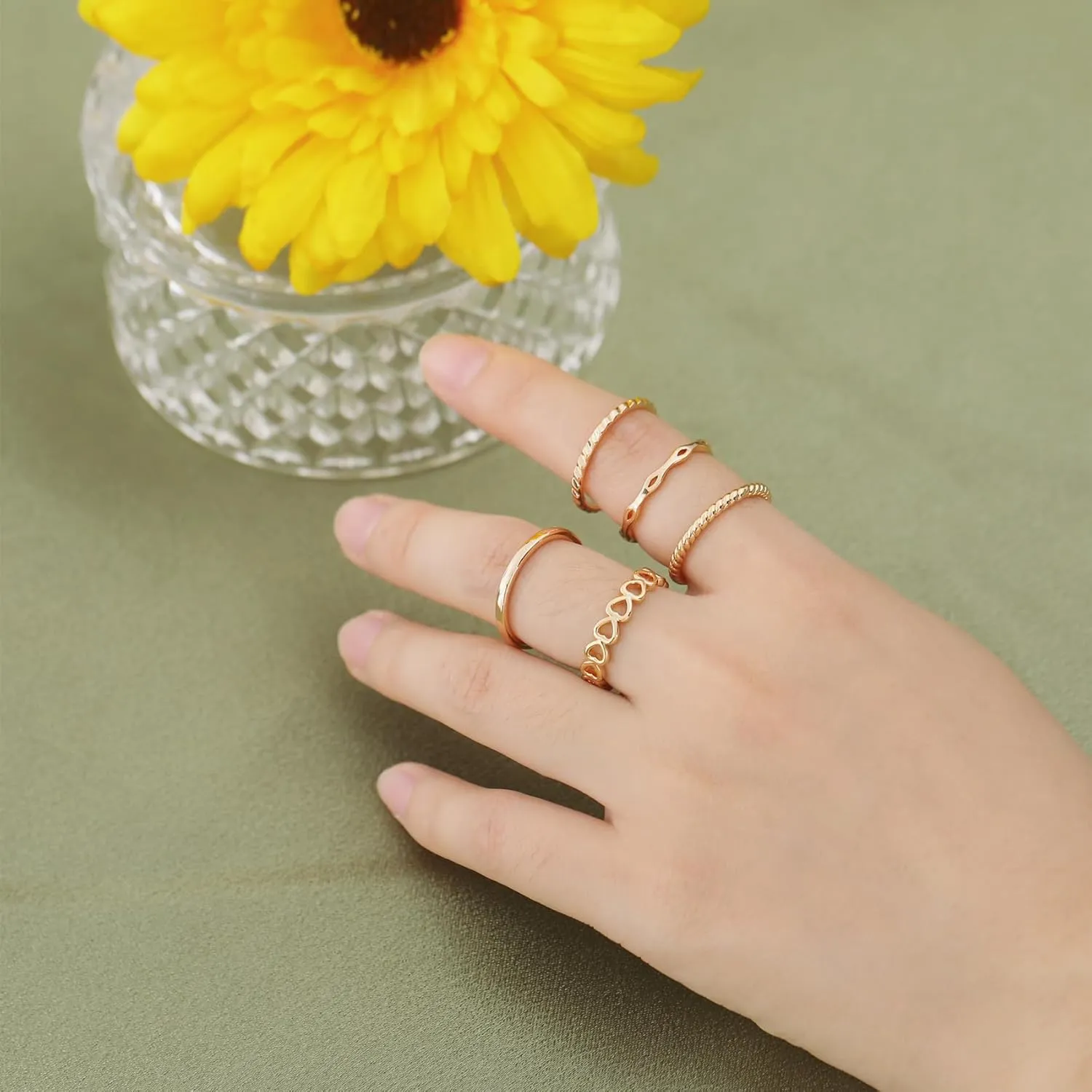 Honsny Rings Stacking Rings for Women Stackable Silver Rings Thin Simple Band Ring Set Cute Heart Midi Finger Thumb Ring Size 6-11