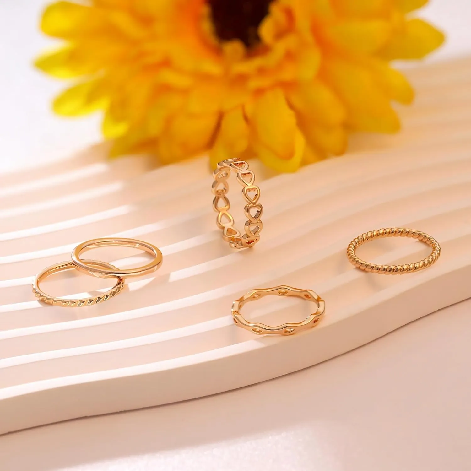 Honsny Rings Stacking Rings for Women Stackable Silver Rings Thin Simple Band Ring Set Cute Heart Midi Finger Thumb Ring Size 6-11