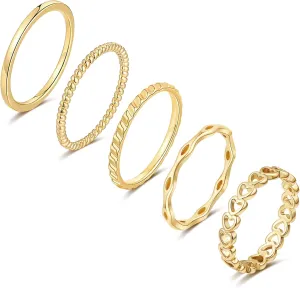 Honsny Rings Stacking Rings for Women Stackable Silver Rings Thin Simple Band Ring Set Cute Heart Midi Finger Thumb Ring Size 6-11