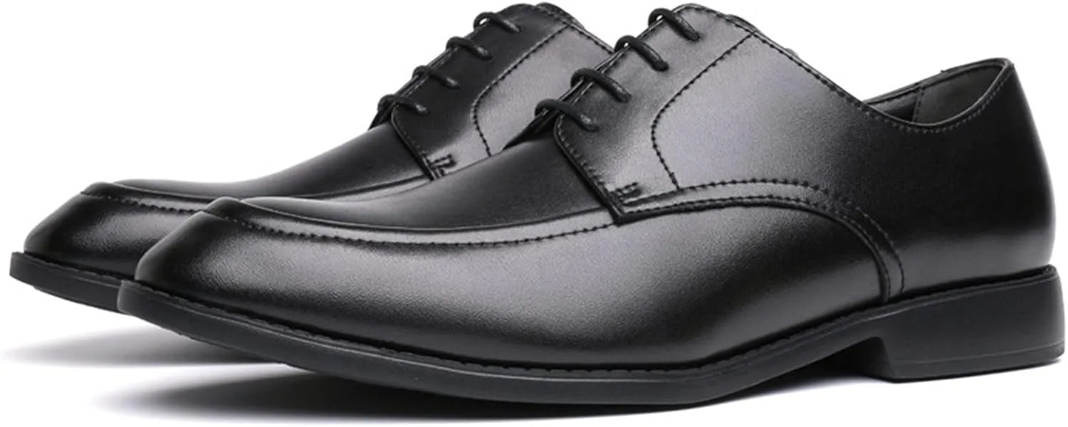 HOOENG Dress Oxford for Men Lace Up Apron Toe Round Toe Vegan Leather Anti-Slip Rubber Sole Non Slip Prom