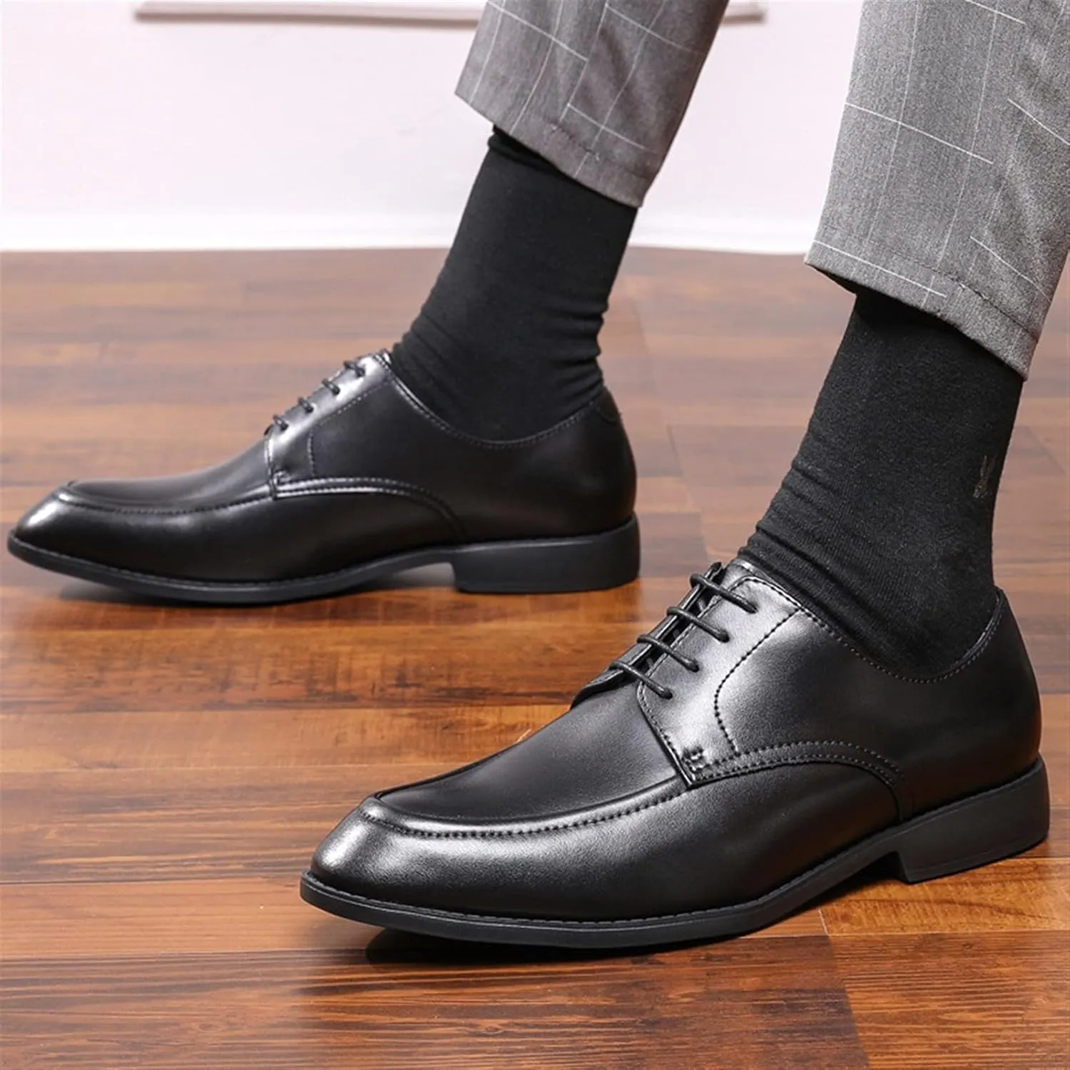 HOOENG Dress Oxford for Men Lace Up Apron Toe Round Toe Vegan Leather Anti-Slip Rubber Sole Non Slip Prom
