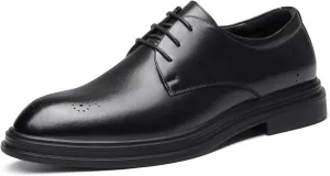 HOOENG Dress Oxford for Men Lace Up Brogue Round Toe Derby Shoes Vegan Leather Rubber Sole Low Top Anti-Slip Block Heel Party (Color : Black, Size : 8.5)