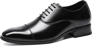 HOOENG Dress Oxford for Men Lace Up Cap Toe Black Burnished Toe Vegan Leather Low Top Anti-Slip Block Heel Slip Resistant Rubber Sole Business (Color : Black, Size : 10)