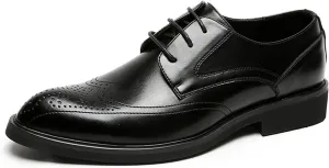 HOOENG Dress Oxford Shoes for Men Lace Up Brogue Embossed Wing Tip Derby Shoes Vegan Leather Non Slip Resistant Anti-Slip Party (Color : Black, Size : 10)