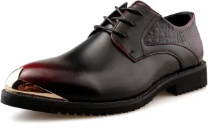 HOOENG Dress Shoes for Men Lace Up Derby Shoes Round Toe Vegan Leather Low Top Non Slip Block Heel Rubber Sole Slip Resistant Prom (Color : Red, Size : 8)