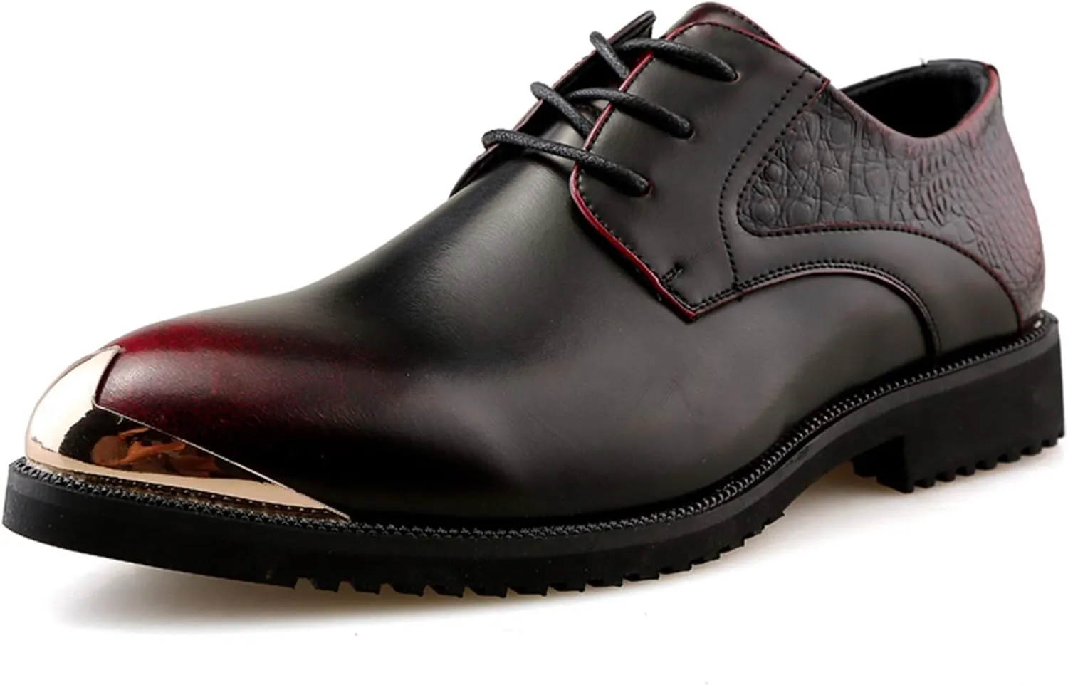 HOOENG Dress Shoes for Men Lace Up Derby Shoes Round Toe Vegan Leather Low Top Non Slip Block Heel Rubber Sole Slip Resistant Prom (Color : Red, Size : 8)