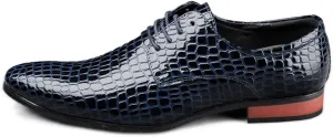 HOOENG Shoes Dress Oxford for Men Lace Up Round Toe Crocodile Embossed Derby Shoes Vegan Leather Non Slip Low Top Anti-Slip Block Heel Party (Color : Blue, Size : 6.5)